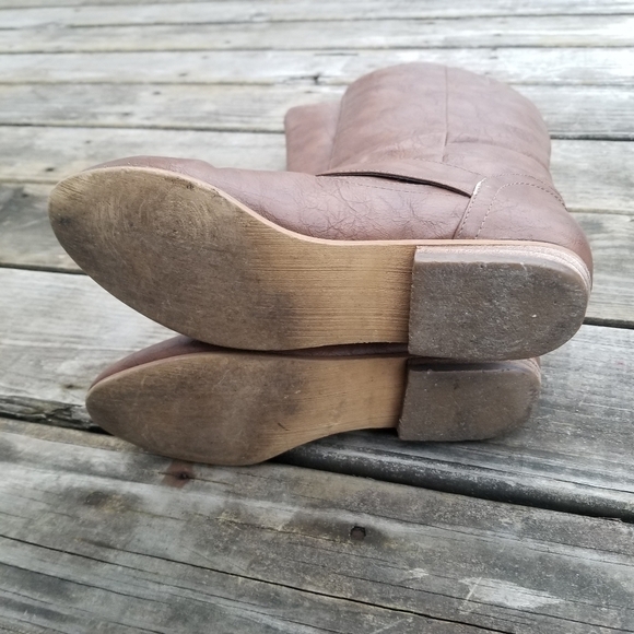 Y2k Not Rated Brown Faux Vegan Leather Exposed Zipper Stud Rhinestone Tall Boots - Picture 9 of 10